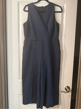 Navy Pinstripe Sleeveless Cropped Jumpsuit